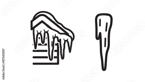 Winter season icons depicting frozen icicles hanging from a roof edge and a single ice drip