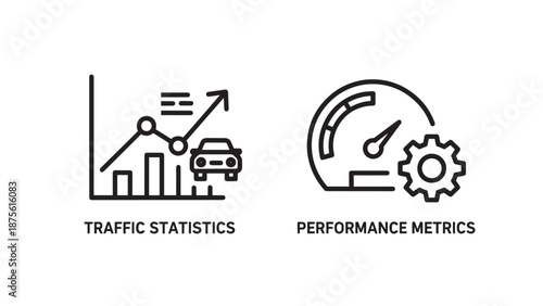 Business Analytics Icons for Monitoring Traffic Statistics and System Performance Metrics