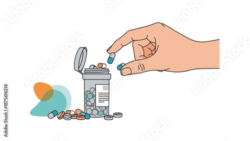 Three black pharmaceutical medicine bottles in different sizes filled with white pills against a neutral grey background for clinical use.