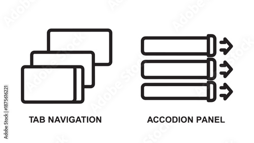 Minimal UI Interface Line Icons for Tab Navigation and Expandable Accordion Panel Design