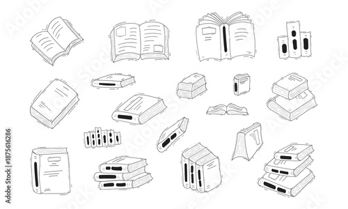 set of books icon in doodle style
