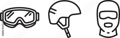 Winter Sports Safety Gear Icons Showing Ski Goggles, Helmet, and Protective Balaclava