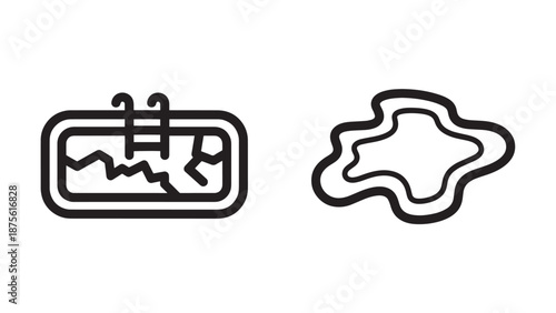 Backyard Landscaping Concepts with Icons of a Rectangular Swimming Pool and a Natural Garden Pond