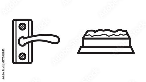Home Interior and Pet Care Icons Showing a Standard Door Handle Hardware and a Cat Litter Tray Box