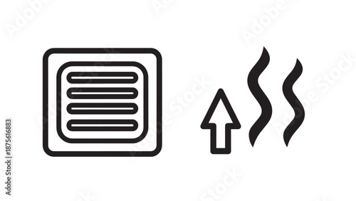 Heating and Ventilation Icons Representing epsr Duct Floor Vents and Rising Steam or Heat Vapor