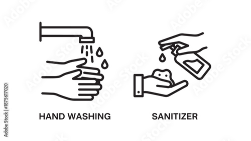 Hand Washing and Hand Sanitizer Hygiene Icons for Health Safety and Virus Prevention Information