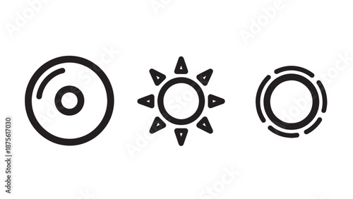 Set of Brightness Control and Solar Light Icons Representing Intensity Glare and Sun Energy Concepts