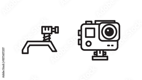 Action Camera and Helmet Mount Gear Icons for Extreme Sports Video Recording and Adventure Photography