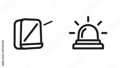 Emergency Exit Sign and Warning Siren Light Icons, Safety Security and Alarm System Symbols