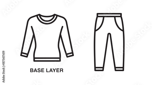 Base Layer Thermal Long Sleeve Shirt and Leggings Line Icons for Sports and Winter Clothing