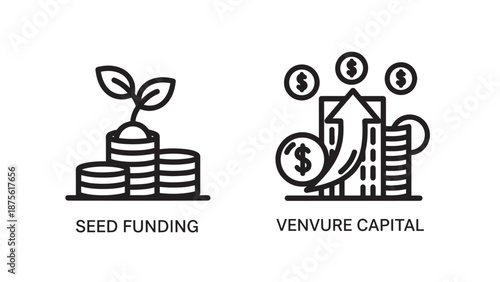 Seed Funding and Venture Capital Line Icons for Startup Investment and Business Growth