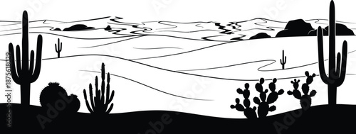 Hot Desert Horizon Silhouette Vector – Minimal Mirage Landscape Illustration