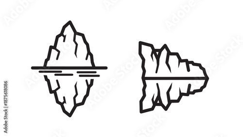 Scientific Iceberg Icons Representing Global Warming and Hidden Deep Sea Environments