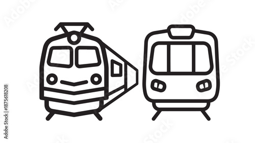 Public transport locomotive and subway trepsn front view icons for urban travel and repsl transit