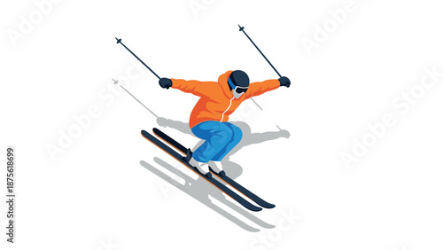 Dynamic skiing adventure: isometric design with skier in action