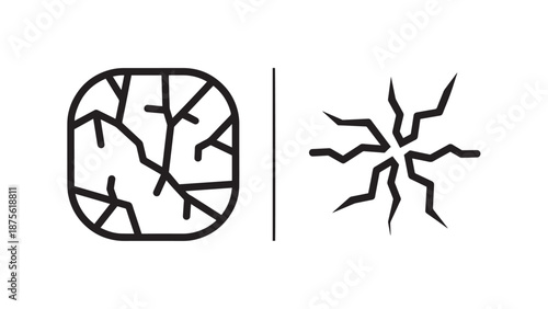 Set of Shattered and Cracked Texture Icons Representing Damage Destruction and Broken Surface Elements