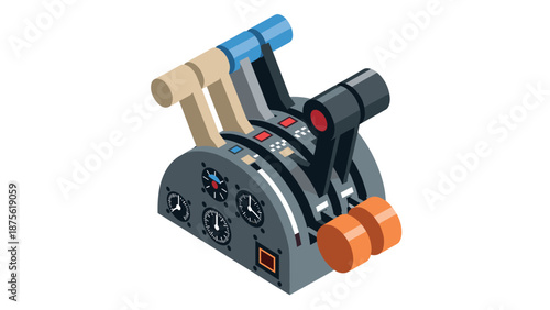 Retro airplane cockpit throttle isometric design for aviation enthusiasts