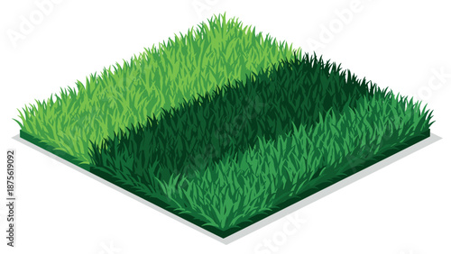 Isometric patch of green grass in light and dark shades