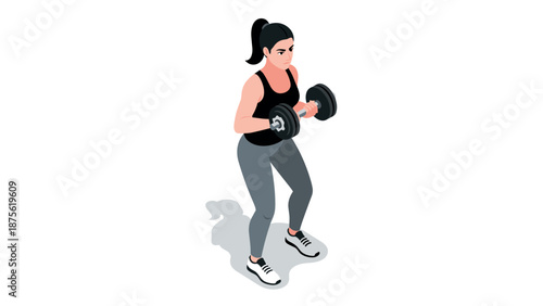Woman lifting dumbbells in isometric style for fitness and strength training