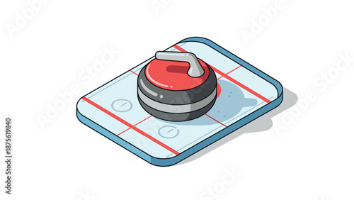 Isometric curling stone on ice rink: winter sports equipment in 3d