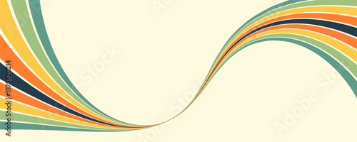 Abstract colorful 70s background vector. Vintage retro wallpaper with rainbow stripes and wavy lines. A 1970 color illustration,vector.