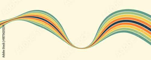 Abstract colorful 70s background vector. Vintage retro wallpaper with rainbow stripes and wavy lines.