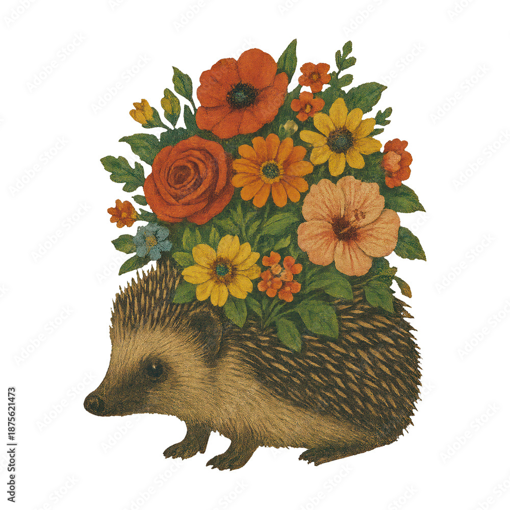 Naklejka premium PNG Hedgehog adorned with flowers