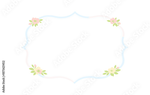 Elegant pastel floral frame with delicate pink and yellow flowers on white background