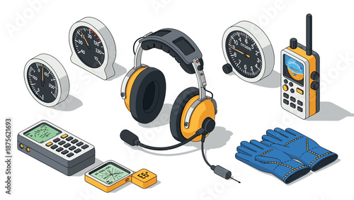 Aviation isometric equipment: headset, instruments, and devices for pilots