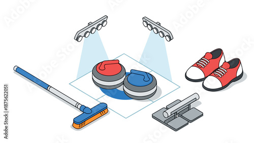 Isometric curling equipment and apparel in modern design