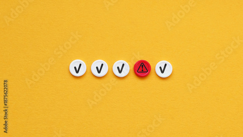 Wallpaper Mural Operational Risk and Supply Chain Fragmentation Concept with Warning Symbol Among Approval Checkmarks on Yellow Background, Business Continuity, Compliance Failure, Process Vulnerability Torontodigital.ca