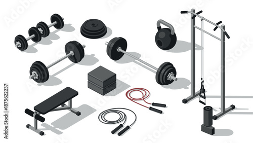 Isometric gym equipment set with weights and workout gear