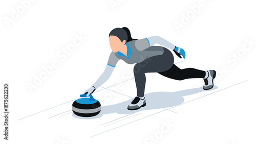 Isometric curling athlete in action on ice rink