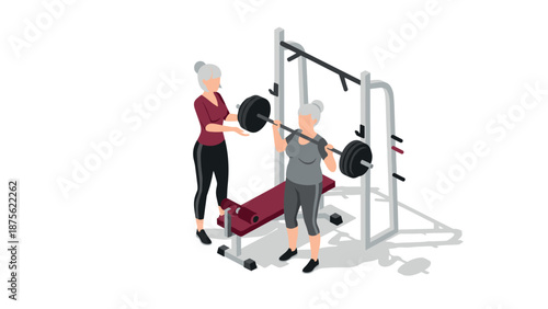 Senior women weightlifting training in modern gym environment