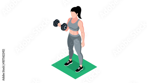 Fit woman exercising with dumbbells in isometric style