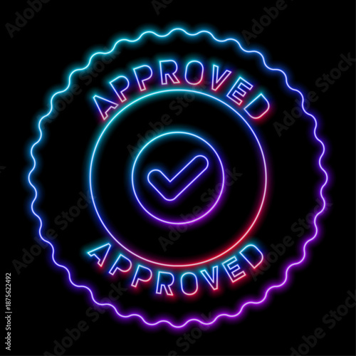 Neon sign green check mark, modern glowing. design, colorful modern design trends on black background. Vector illustration.