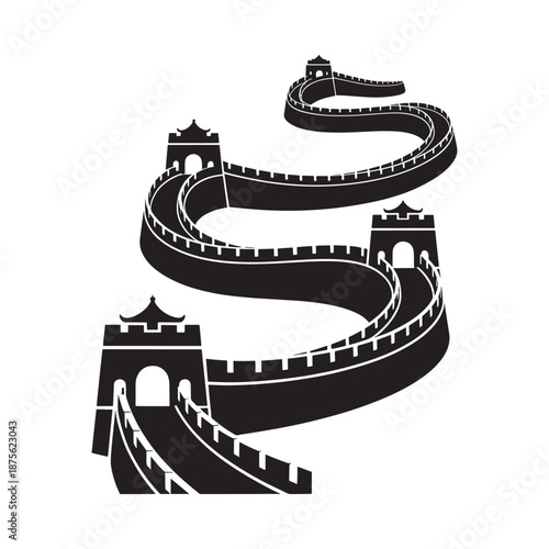 a black and white image of the great wall of china