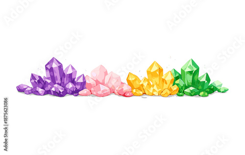 Colorful gemstone cluster featuring purple, pink, yellow, and green crystals