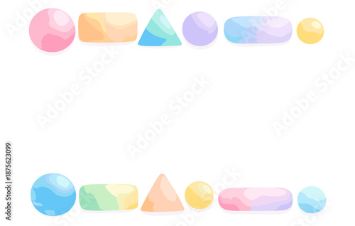 Colorful geometric shapes frame on white background