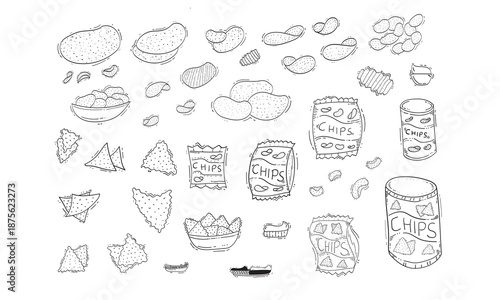set of chips icon in doodle style