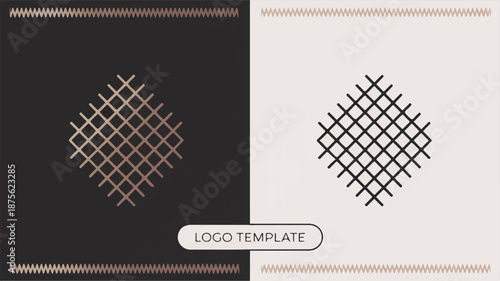 Minimalist logo design template featuring geometric patterns on contrasting backgrounds