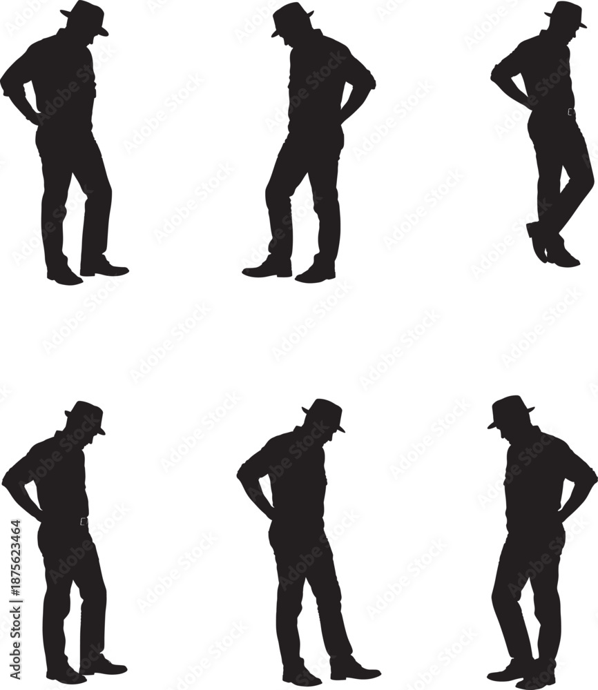 Obraz premium Six black silhouettes of men in various poses