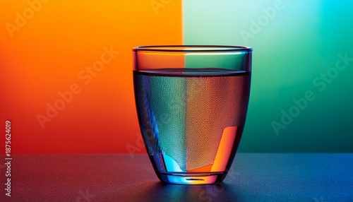 Abstract Still Life With A Glass Of Water On A Color Bright Background
