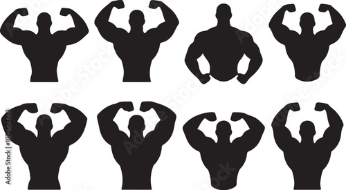 Bodybuilder Silhouettes Set Black Vector Collection Muscular Men Gym Fitness Icons