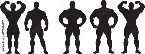 Bodybuilder Silhouettes Set Black Vector Collection Muscular Men Gym Fitness Icons