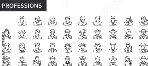 Collection of Various Professions Illustrated in Black and White Icons