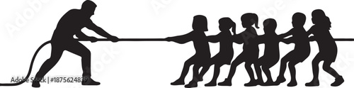 Tug of War Silhouette Black Vector Illustration Teamwork Competition Sport Concept