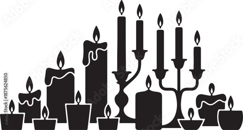 Candle Silhouettes Set Black Vector Collection Burning Wax Candle Flame Icons Pack