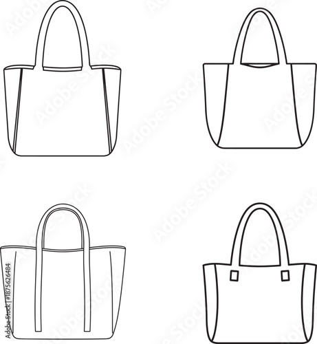 Four different handbag designs with various styles and features