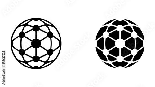 Abstract global network icon depicting interconnected data points in outline and solid versions